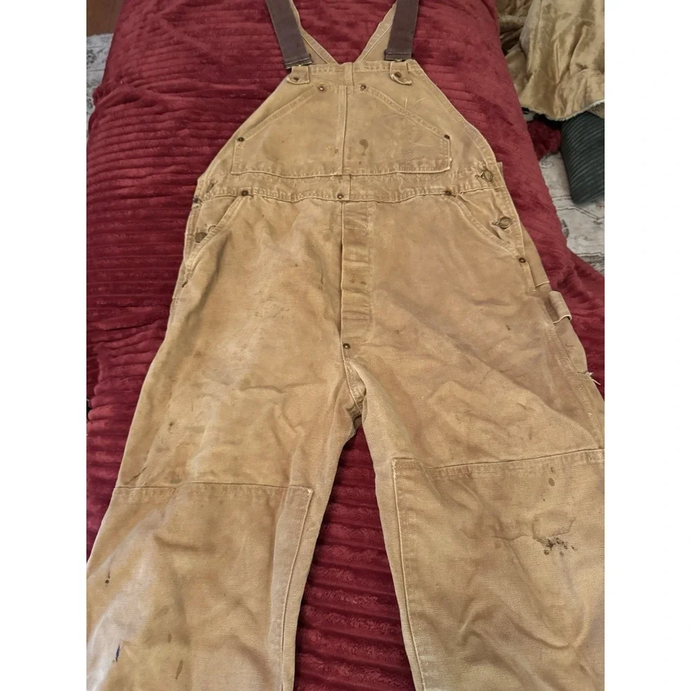 VINTAGE Carhartt Adult‎ Tan Overalls 60s Duck Double Knee Mens Union 40 X 30